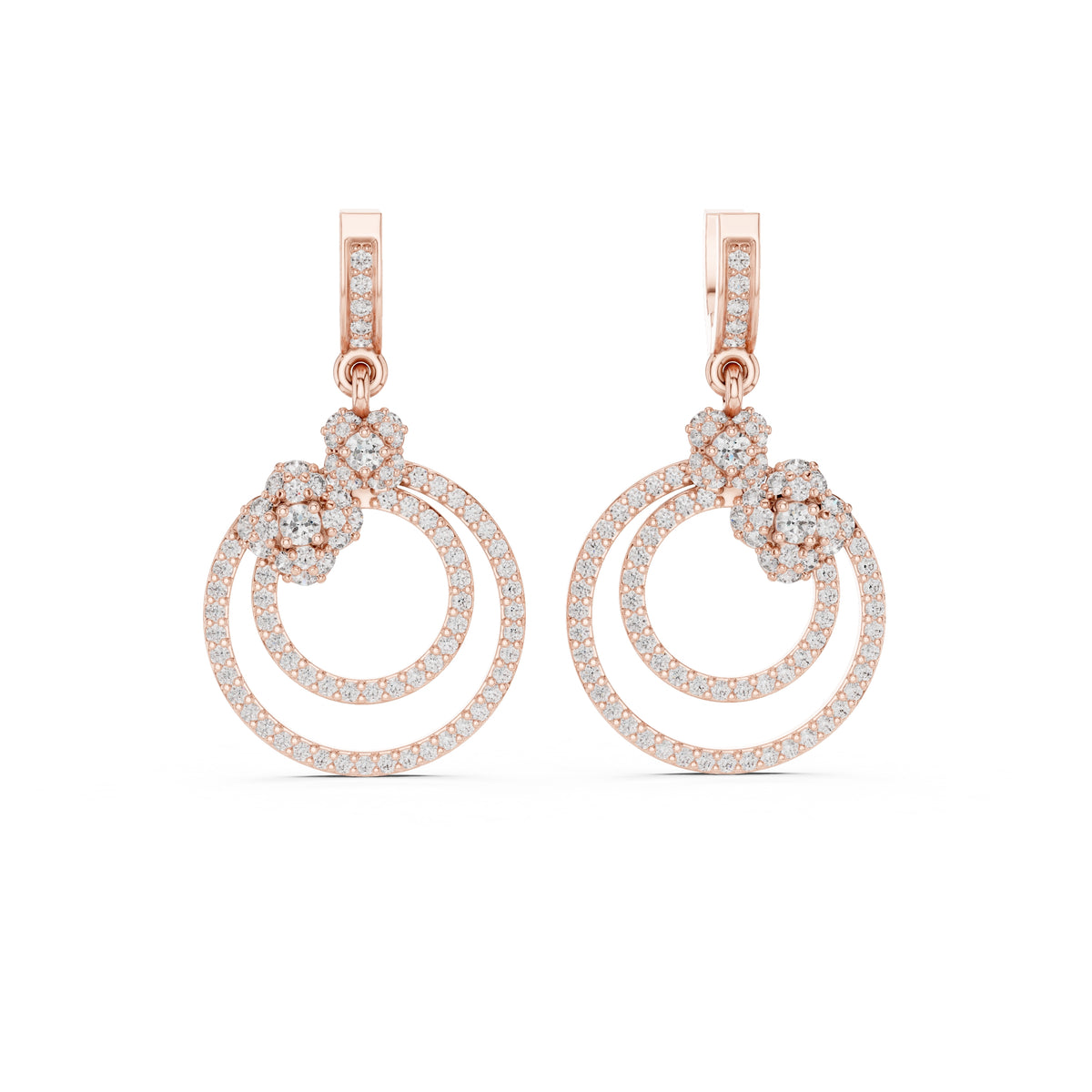 The Blossom Orbit Lan Grown Diamond Drop Earrings Rose Gold