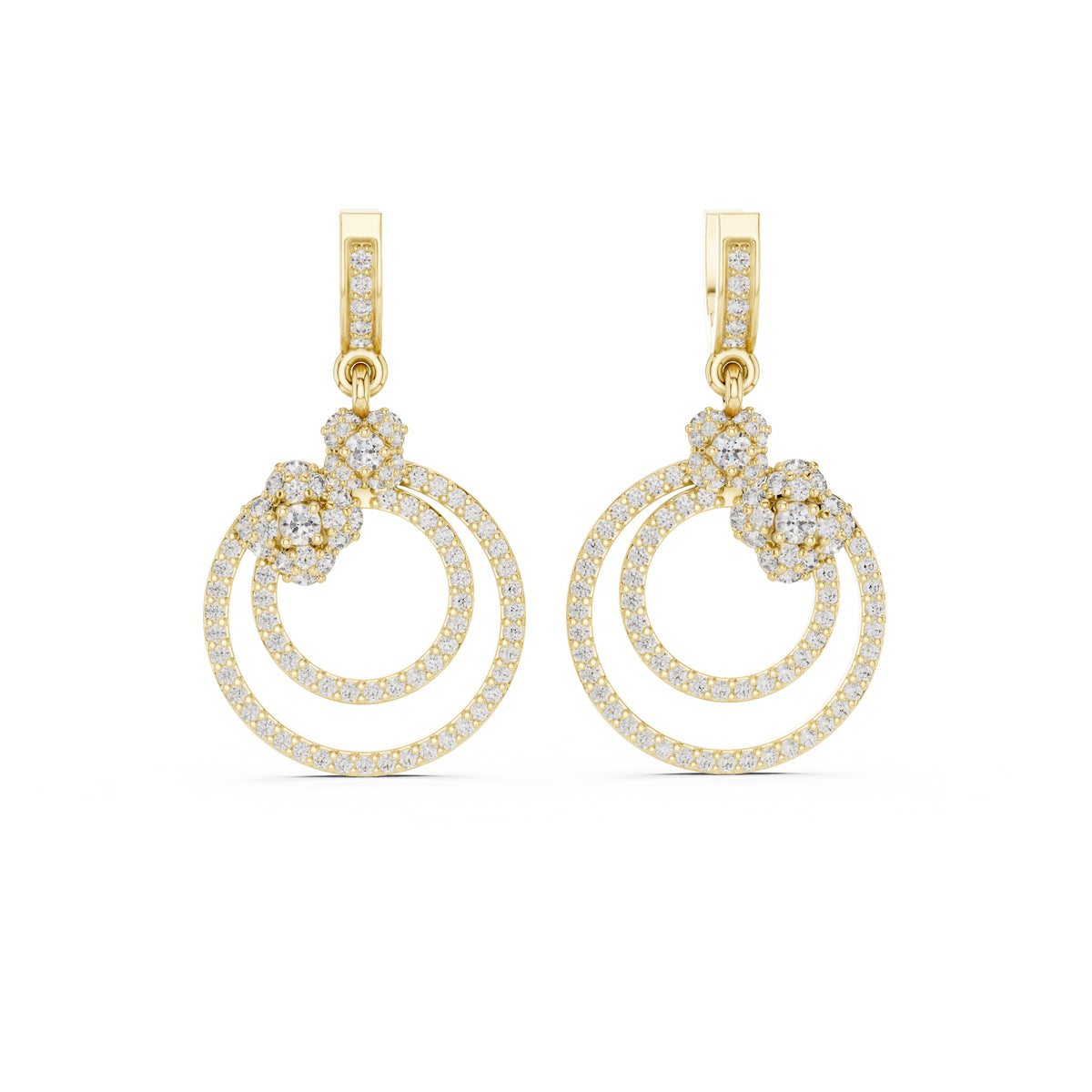 The Blossom Orbit Lan Grown Diamond Drop Earrings Yellow Gold