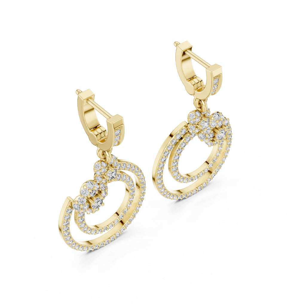 The Blossom Orbit Lan Grown Diamond Drop Earrings Yellow Gold