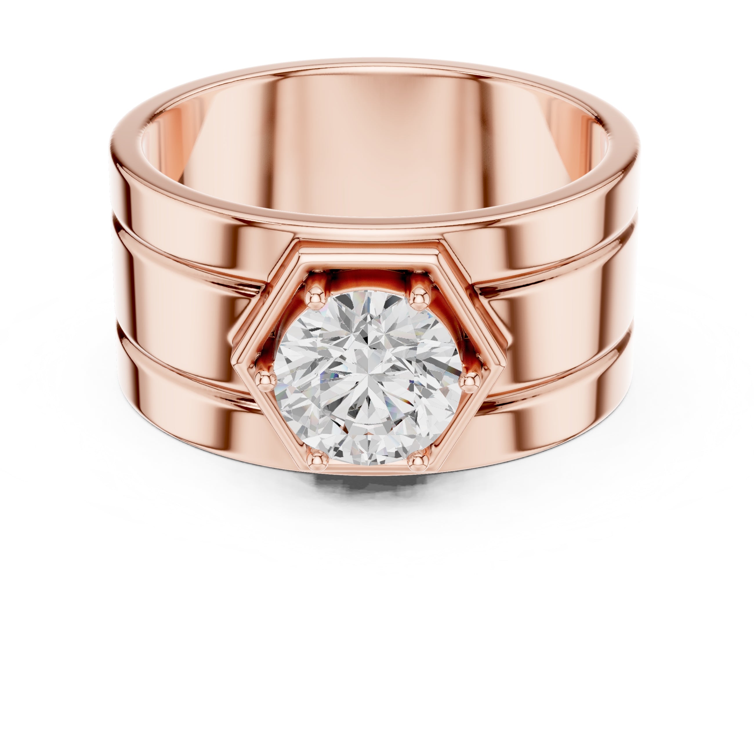 1.50 ct Hexa-Crown Solitaire Ring 1.5ct Rose Gold