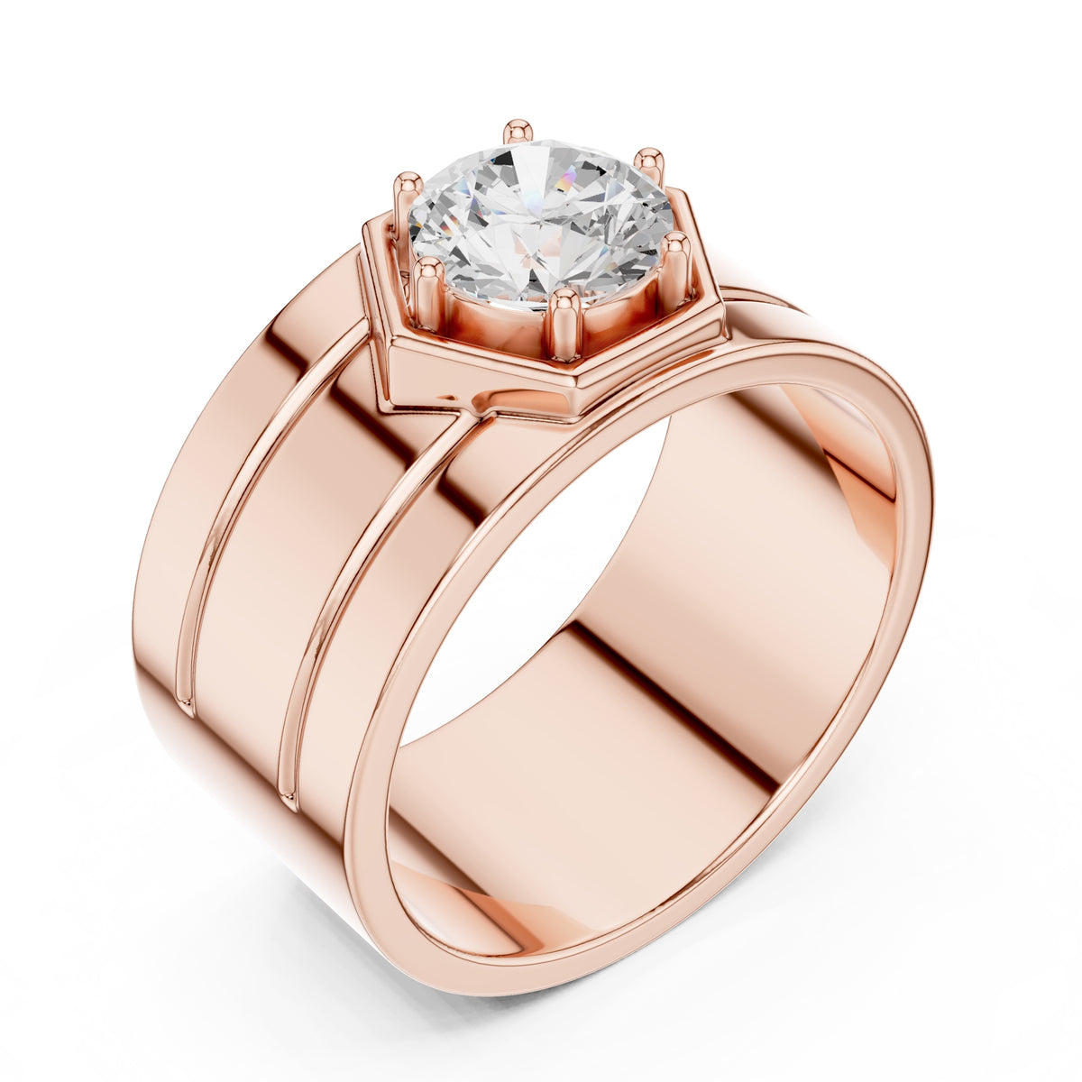 1.50 ct Hexa-Crown Solitaire Ring 1.5ct Rose Gold