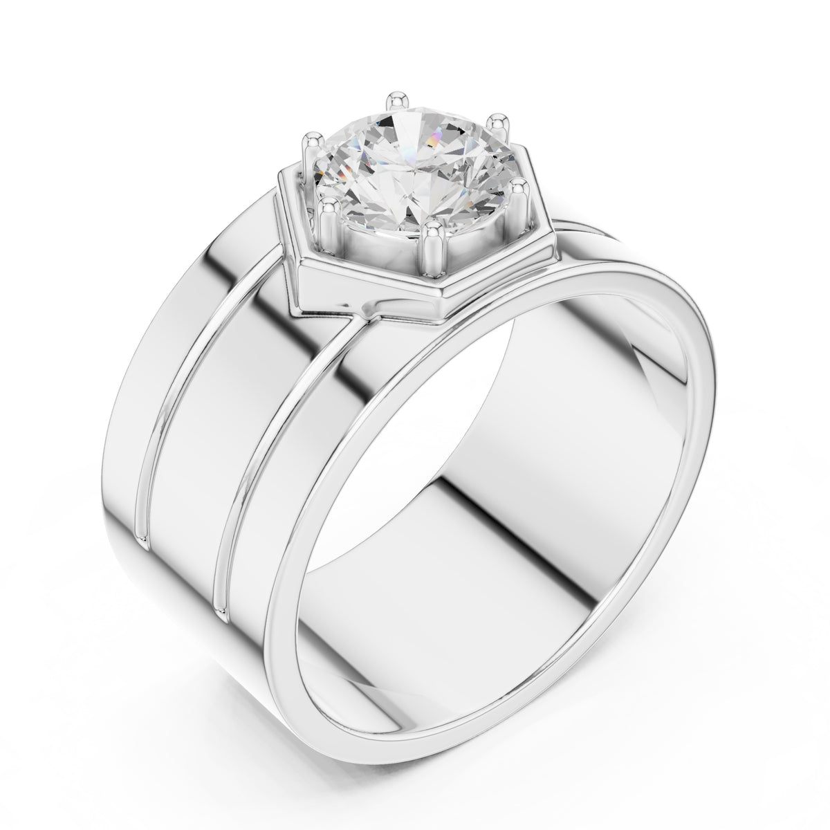 1.50 ct Hexa-Crown Solitaire Ring 1.5ct White Gold