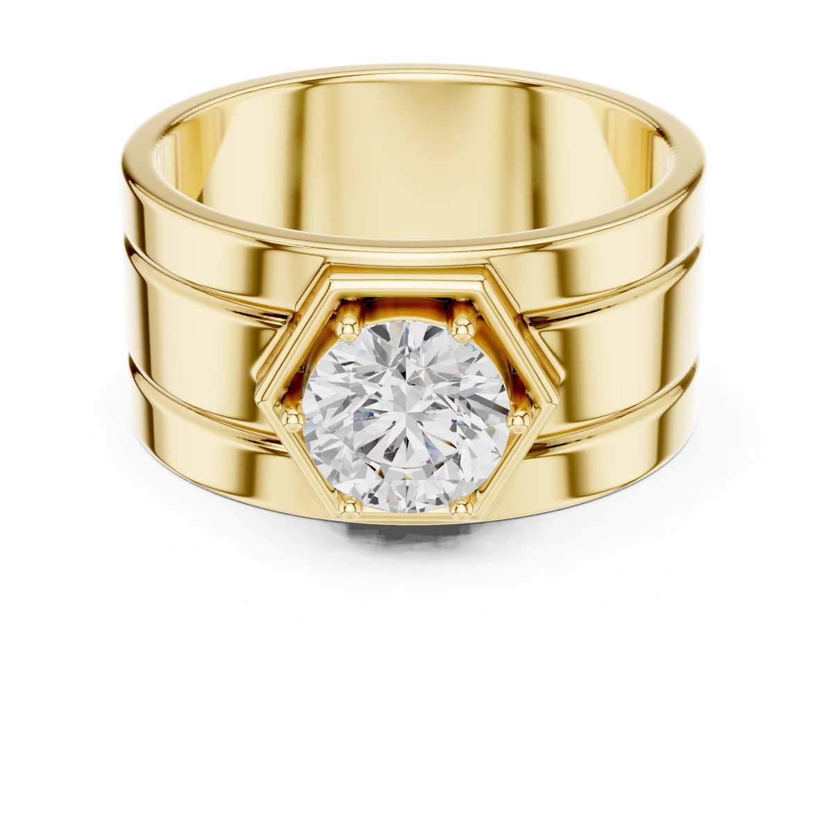 1.50 ct Hexa-Crown Solitaire Ring 1.5ct Yellow Gold