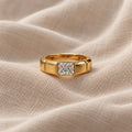 1.5 ct Radiant Inset Solitaire Men's Ring, IGI Certified Lab Grown Diamond, Matte Finish 1.5ct Yellow Gold