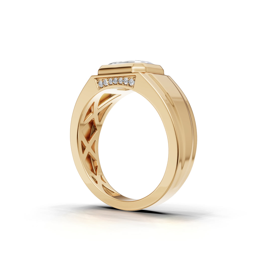 2 Carat Emerald Cut Diamond Signet Ring Yellow Gold