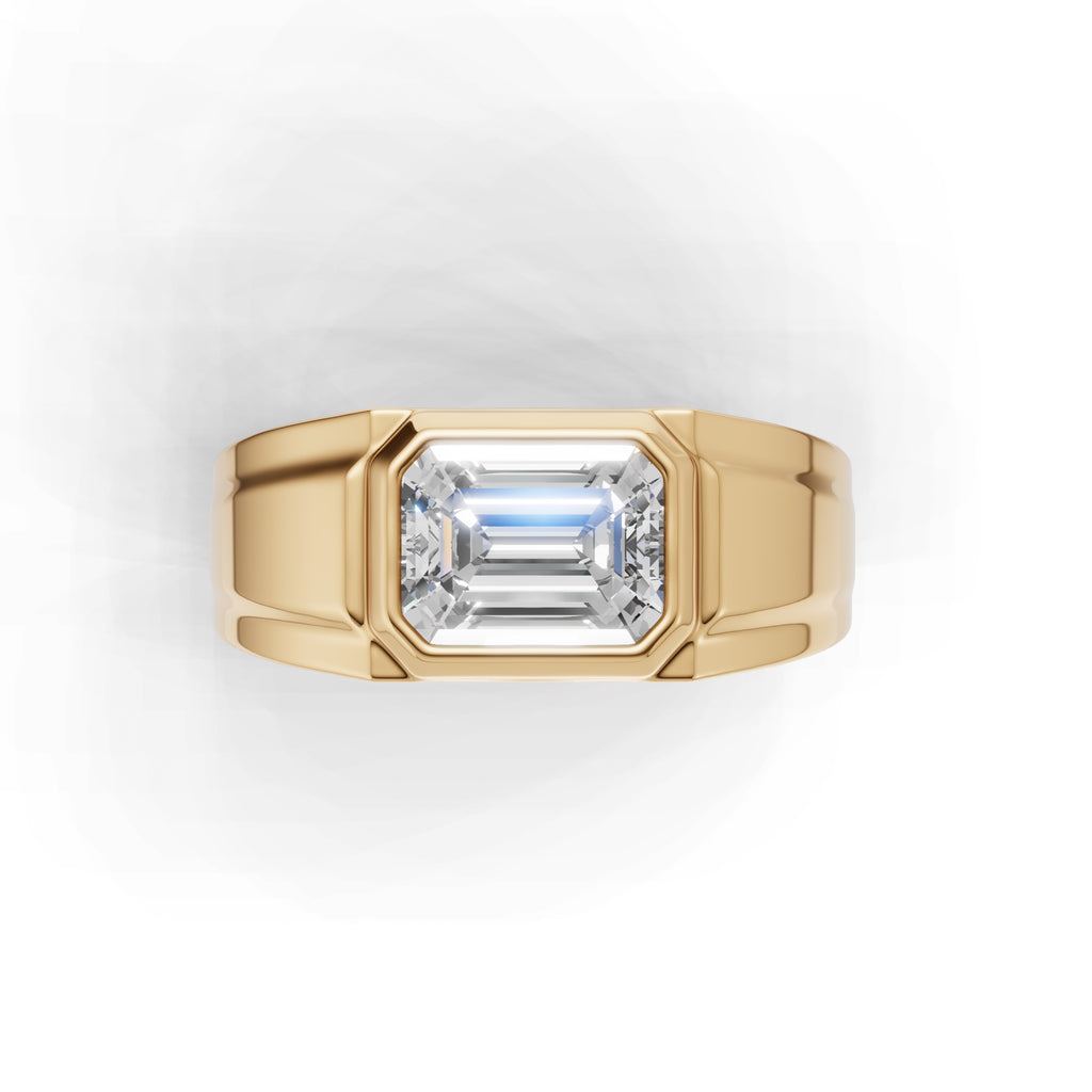 2 Carat Emerald Cut Diamond Signet Ring Yellow Gold