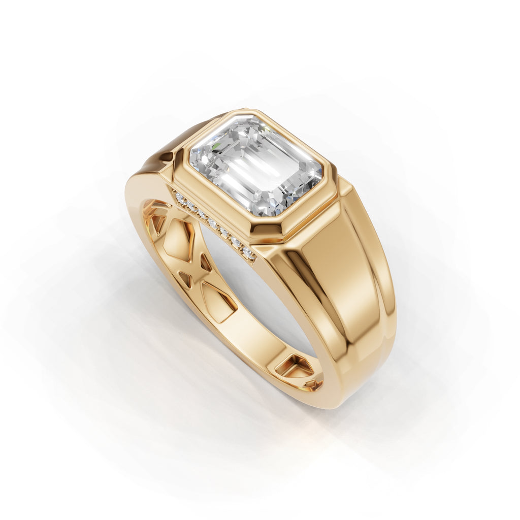 2 Carat Emerald Cut Diamond Signet Ring Yellow Gold