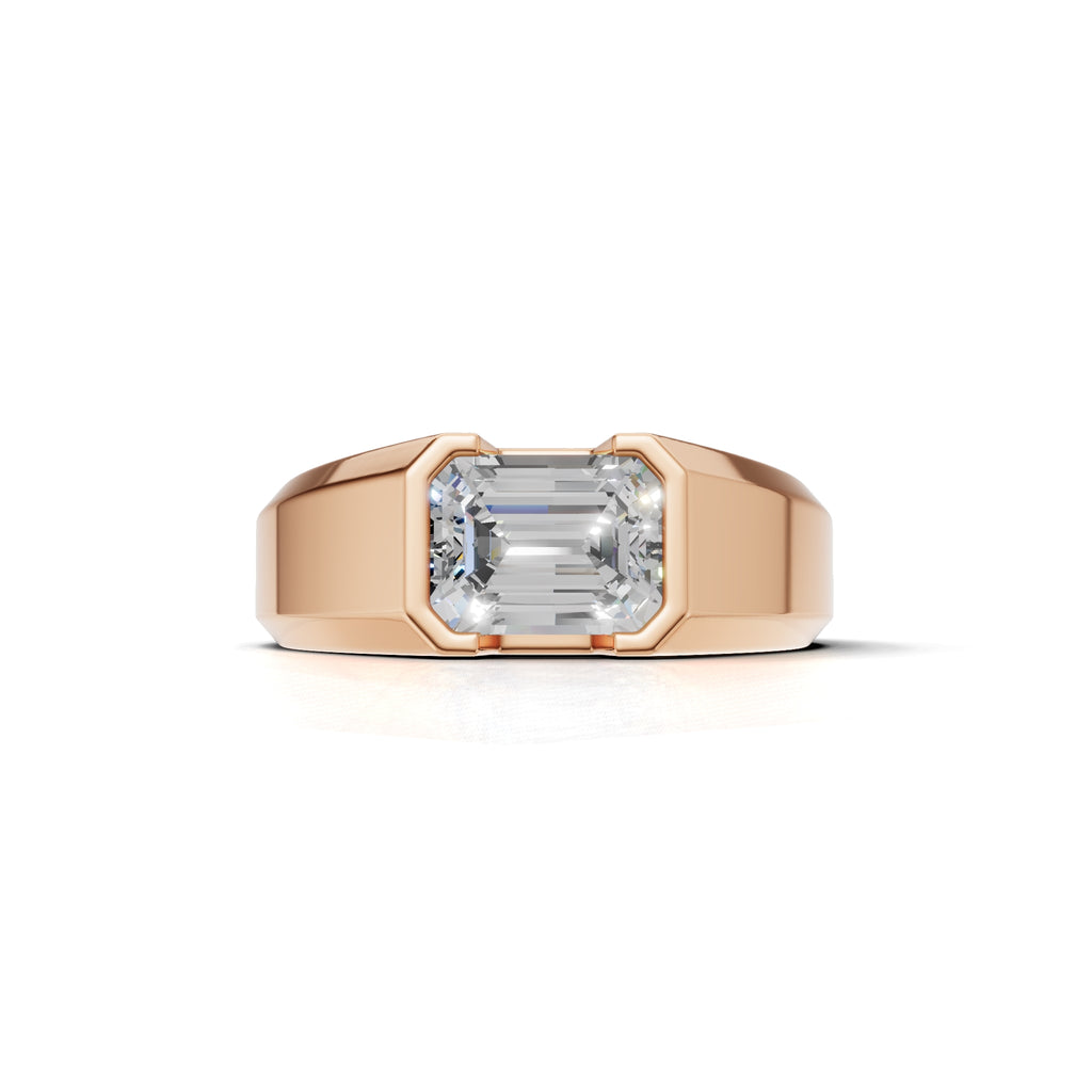 2 Carat Emerald Cut Diamond Men’s Ring Rose Gold