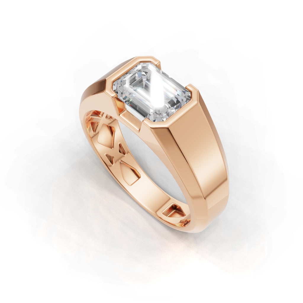 2 Carat Emerald Cut Diamond Men’s Ring Rose Gold