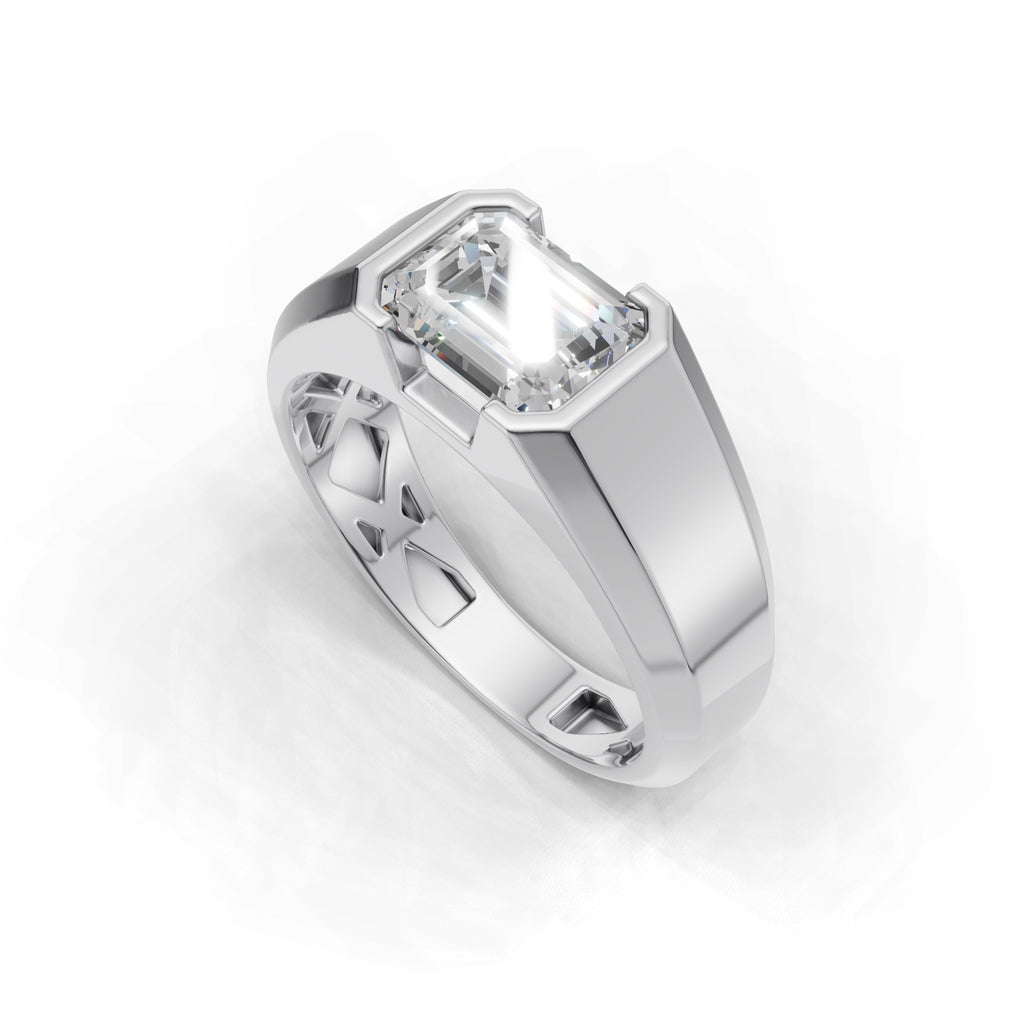 2 Carat Emerald Cut Diamond Men’s Ring White Gold