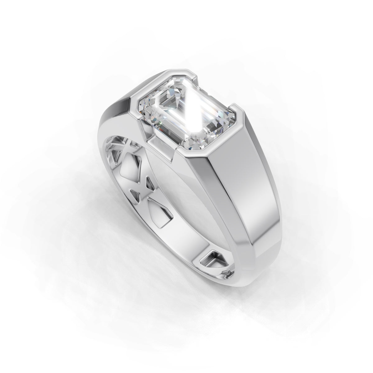 2 Carat Emerald Cut Diamond Men’s Ring White Gold