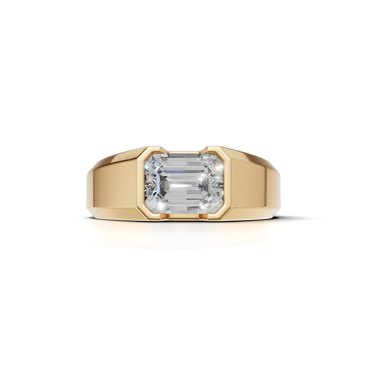 2 Carat Emerald Cut Diamond Men’s Ring Yellow Gold