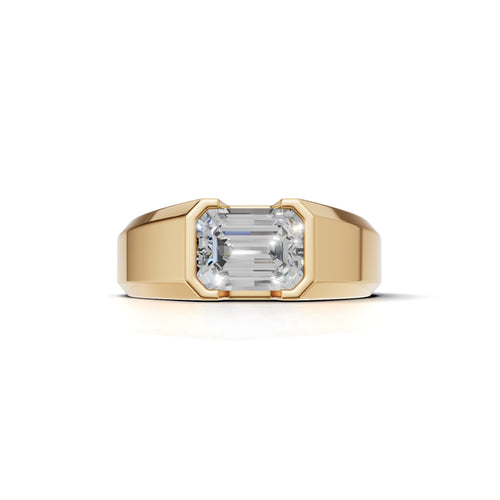 2 Carat Emerald Cut Diamond Men’s Ring Yellow Gold