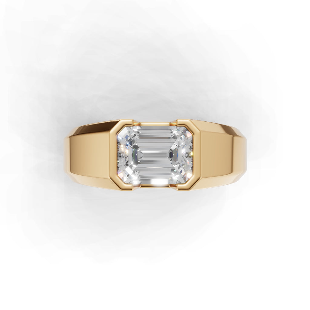 2 Carat Emerald Cut Diamond Men’s Ring Yellow Gold
