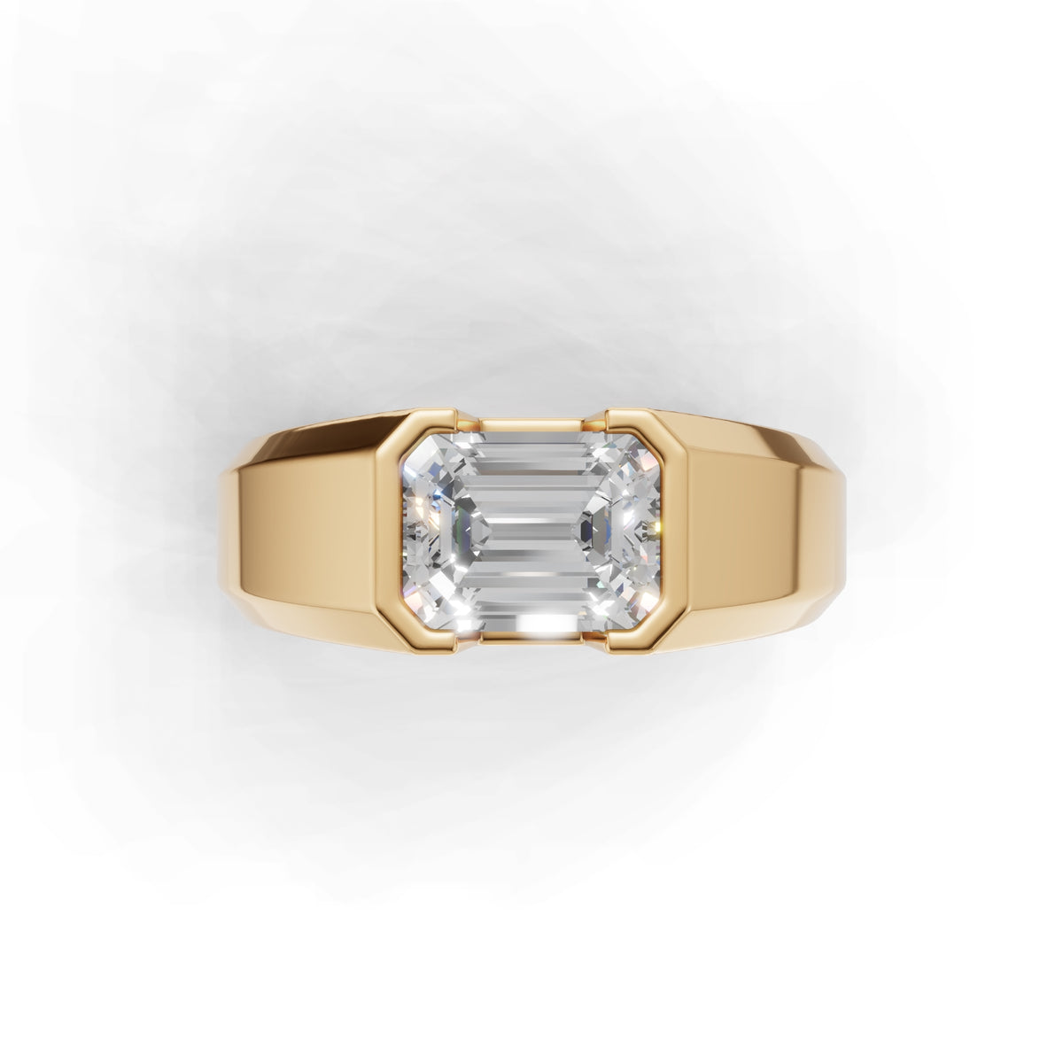 2 Carat Emerald Cut Diamond Men’s Ring Yellow Gold