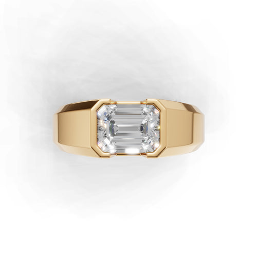 2 Carat Emerald Cut Diamond Men’s Ring Yellow Gold