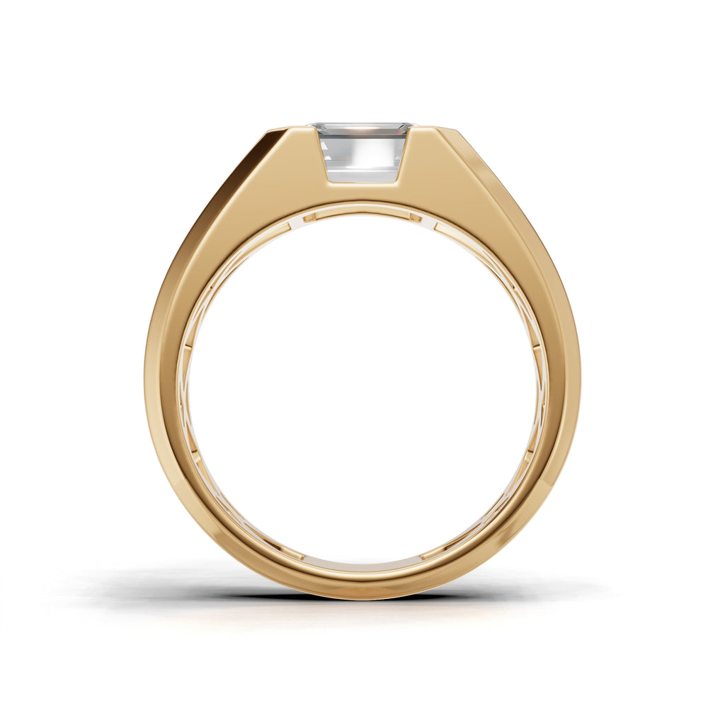 2 Carat Emerald Cut Diamond Men’s Ring Yellow Gold
