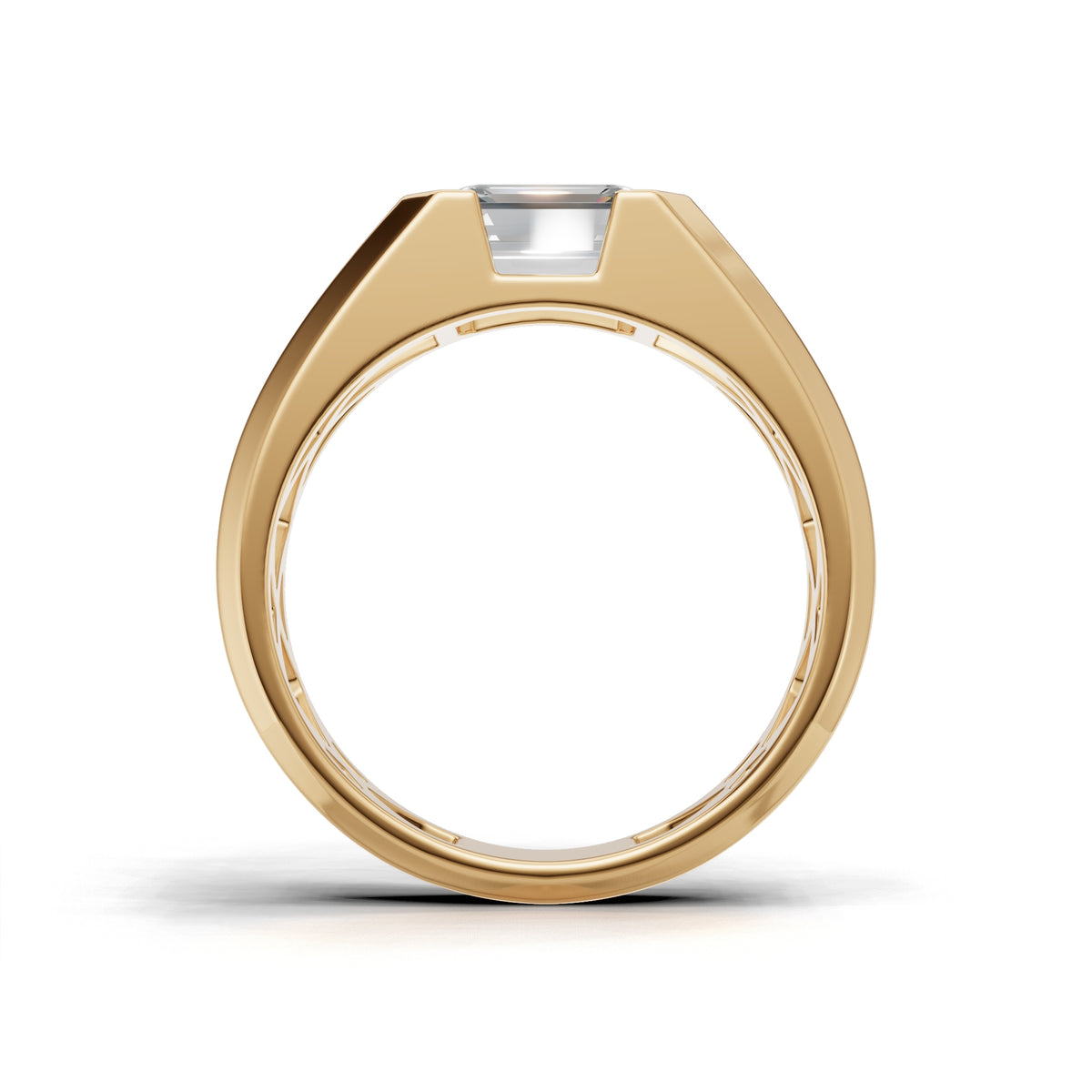 2 Carat Emerald Cut Diamond Men’s Ring Yellow Gold