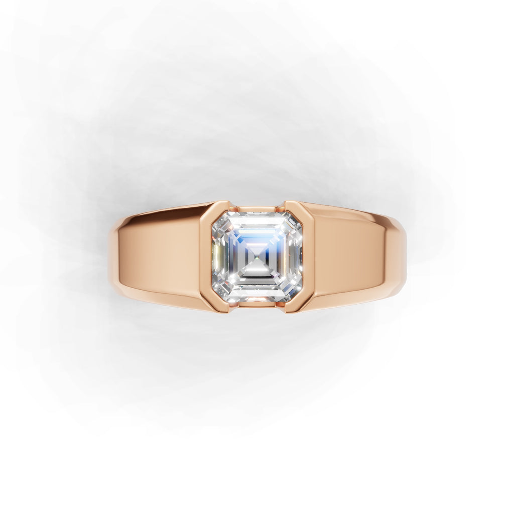 1 Carat Assacher Cut Diamond Men’s Ring Rose Gold
