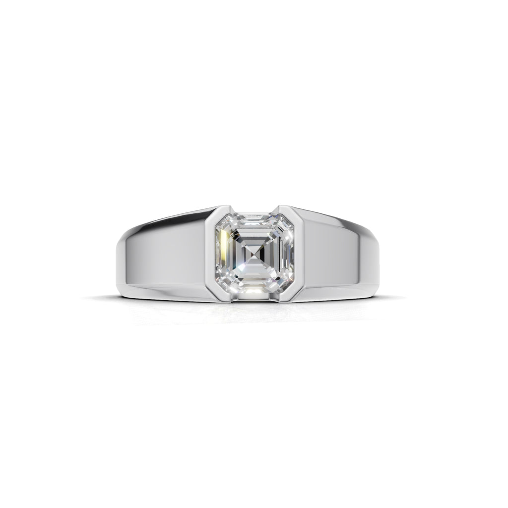 1 Carat Assacher Cut Diamond Men’s Ring White Gold