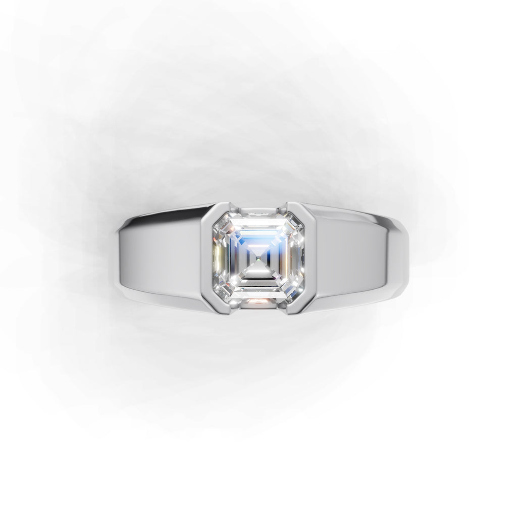 1 Carat Assacher Cut Diamond Men’s Ring White Gold