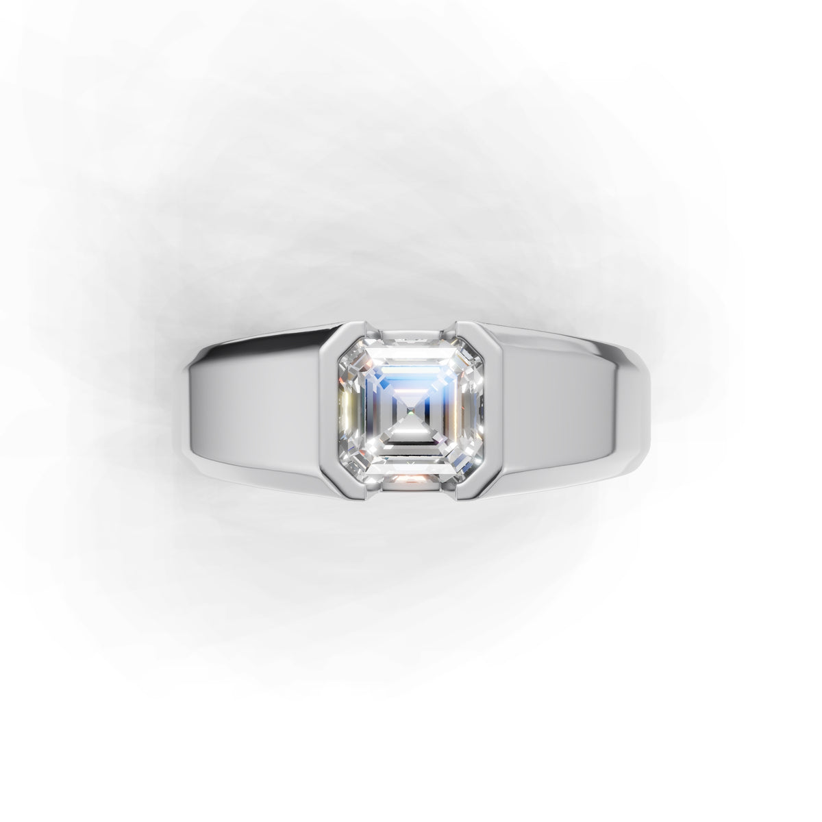 1 Carat Assacher Cut Diamond Men’s Ring White Gold
