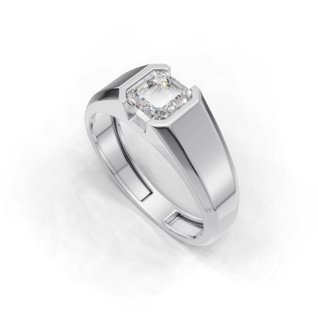 1 Carat Assacher Cut Diamond Men’s Ring White Gold