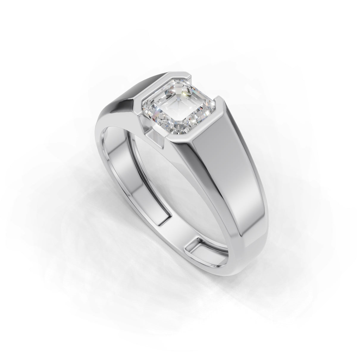 1 Carat Assacher Cut Diamond Men’s Ring White Gold