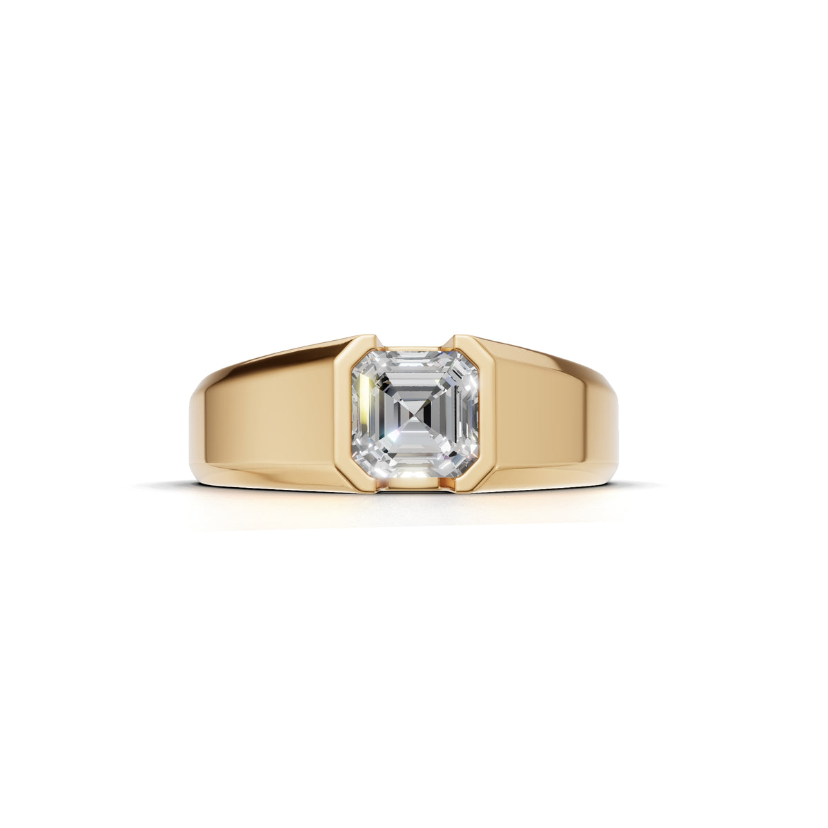 1 Carat Assacher Cut Diamond Men’s Ring Yellow Gold