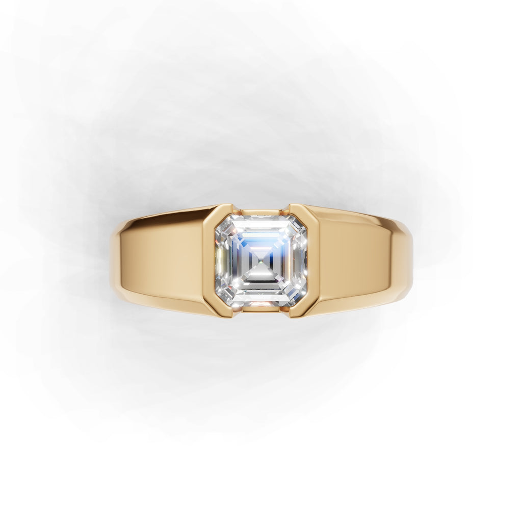 1 Carat Assacher Cut Diamond Men’s Ring Yellow Gold