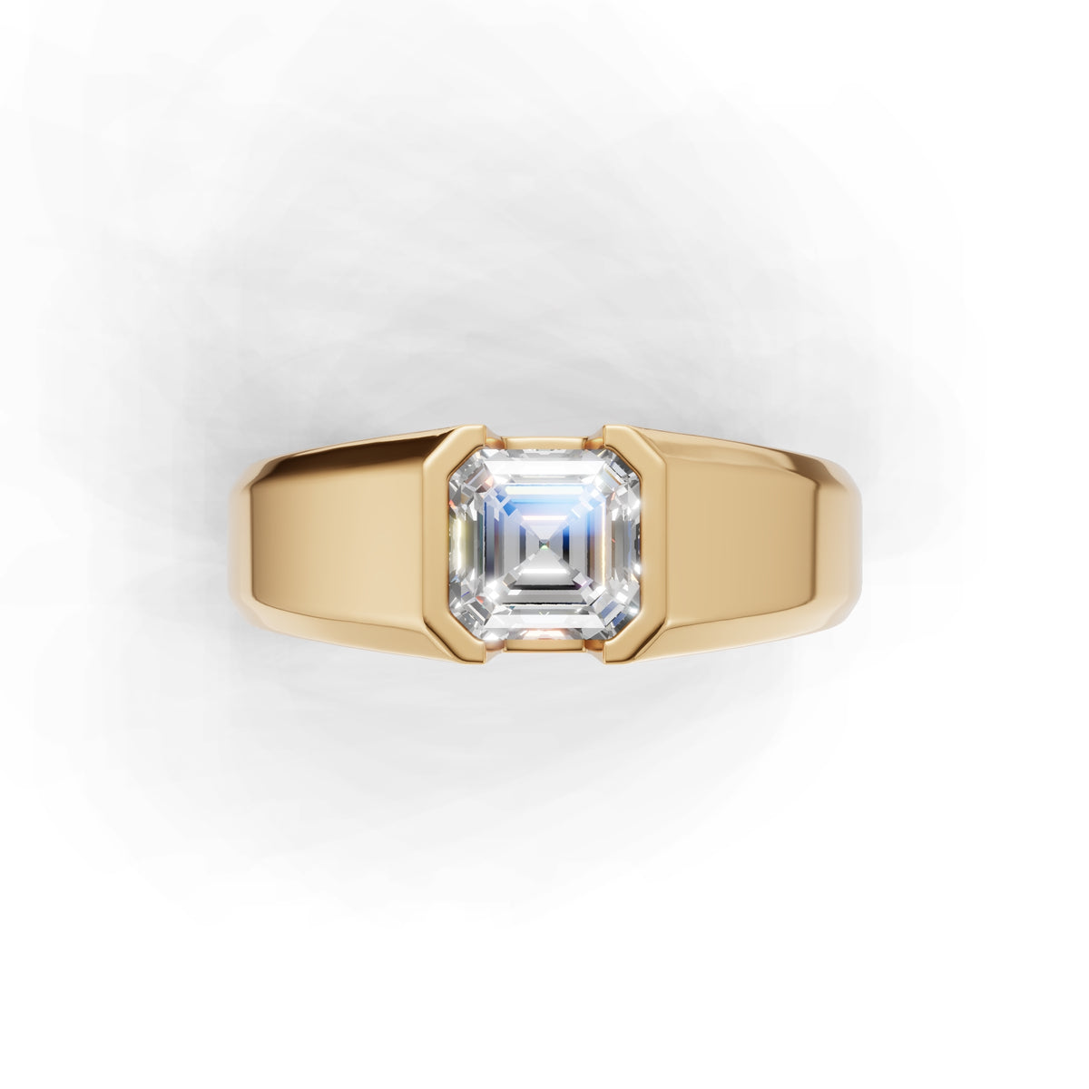 1 Carat Assacher Cut Diamond Men’s Ring Yellow Gold