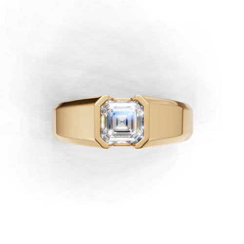 1 Carat Assacher Cut Diamond Men’s Ring Yellow Gold
