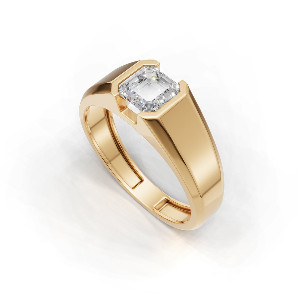 1 Carat Assacher Cut Diamond Men’s Ring Yellow Gold