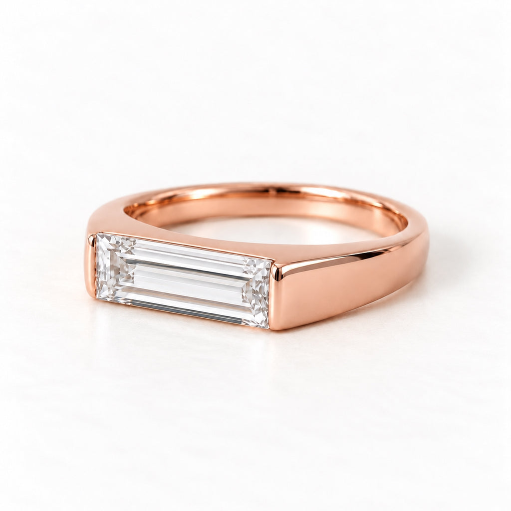 The Meridian Baguette Lab Grown Diamond Ring Rose Gold
