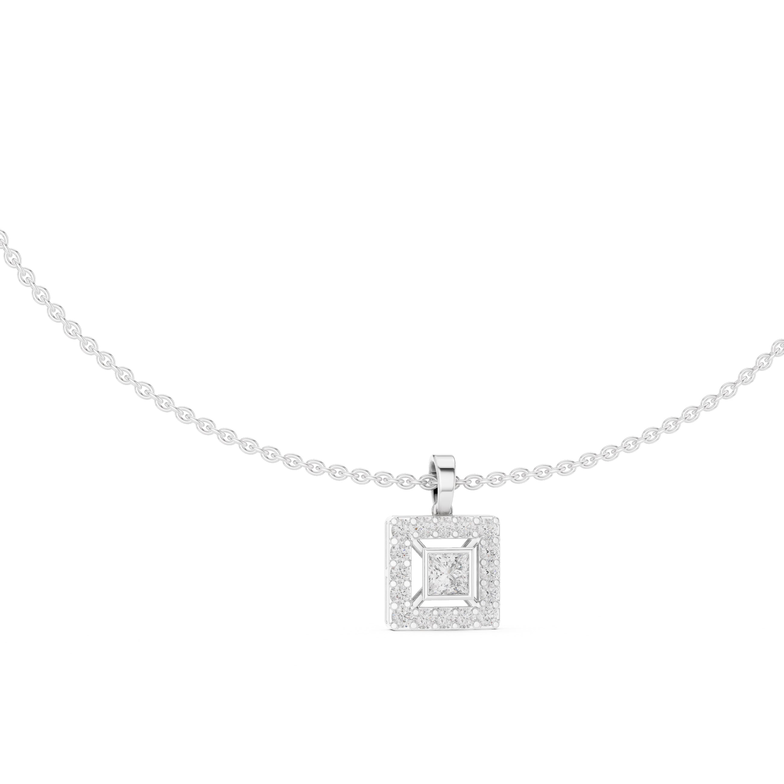 The Horizon Square Halo Pendant (Without Chain) White Gold