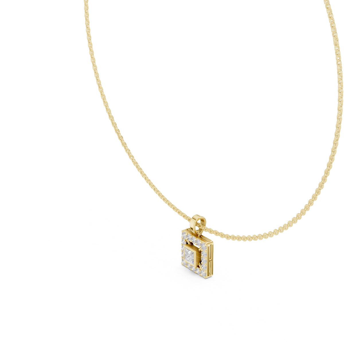 The Horizon Square Halo Pendant (Without Chain) Yellow Gold