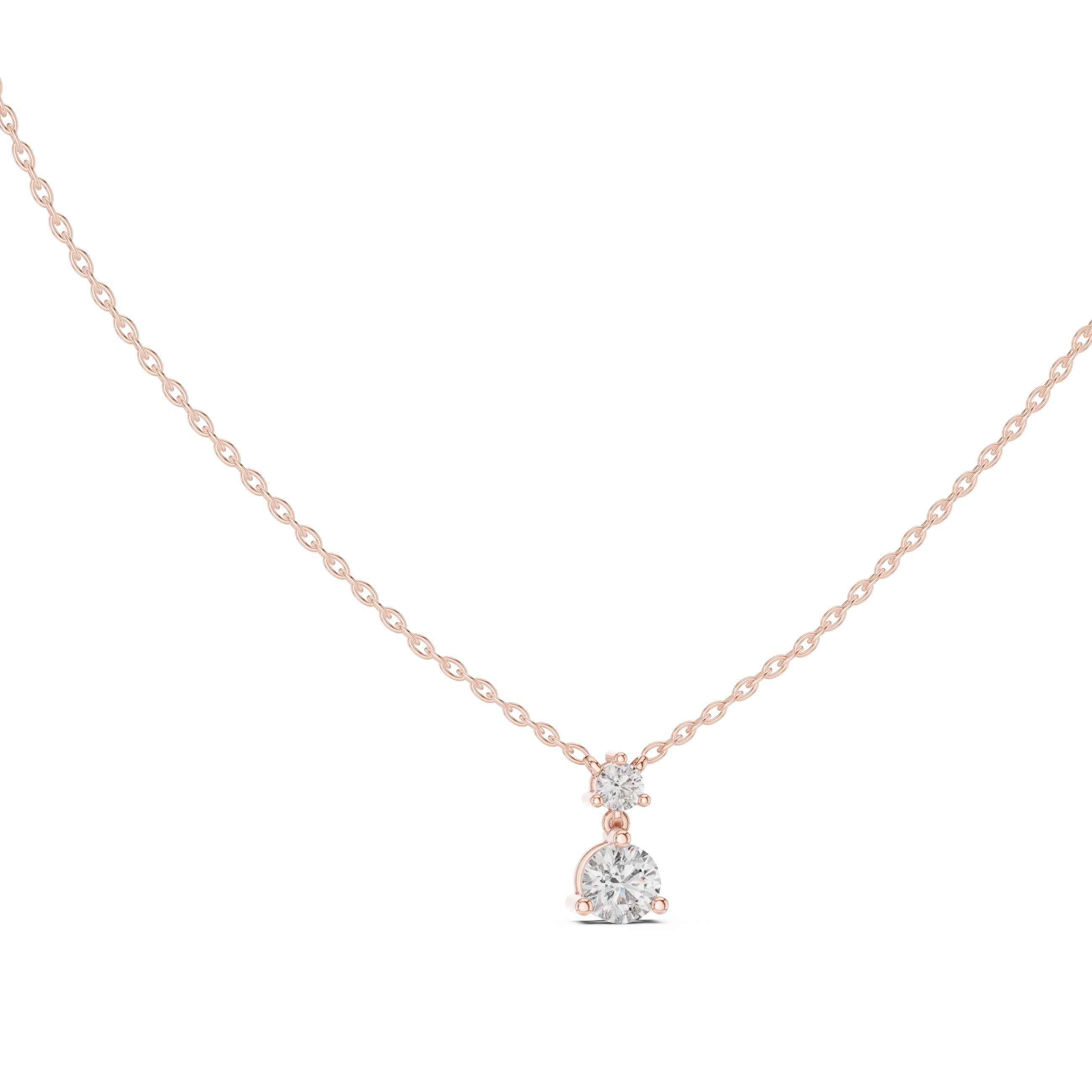 0.50ct Round Solitaire Two-Stone Diamond Drop Pendant Rose Gold