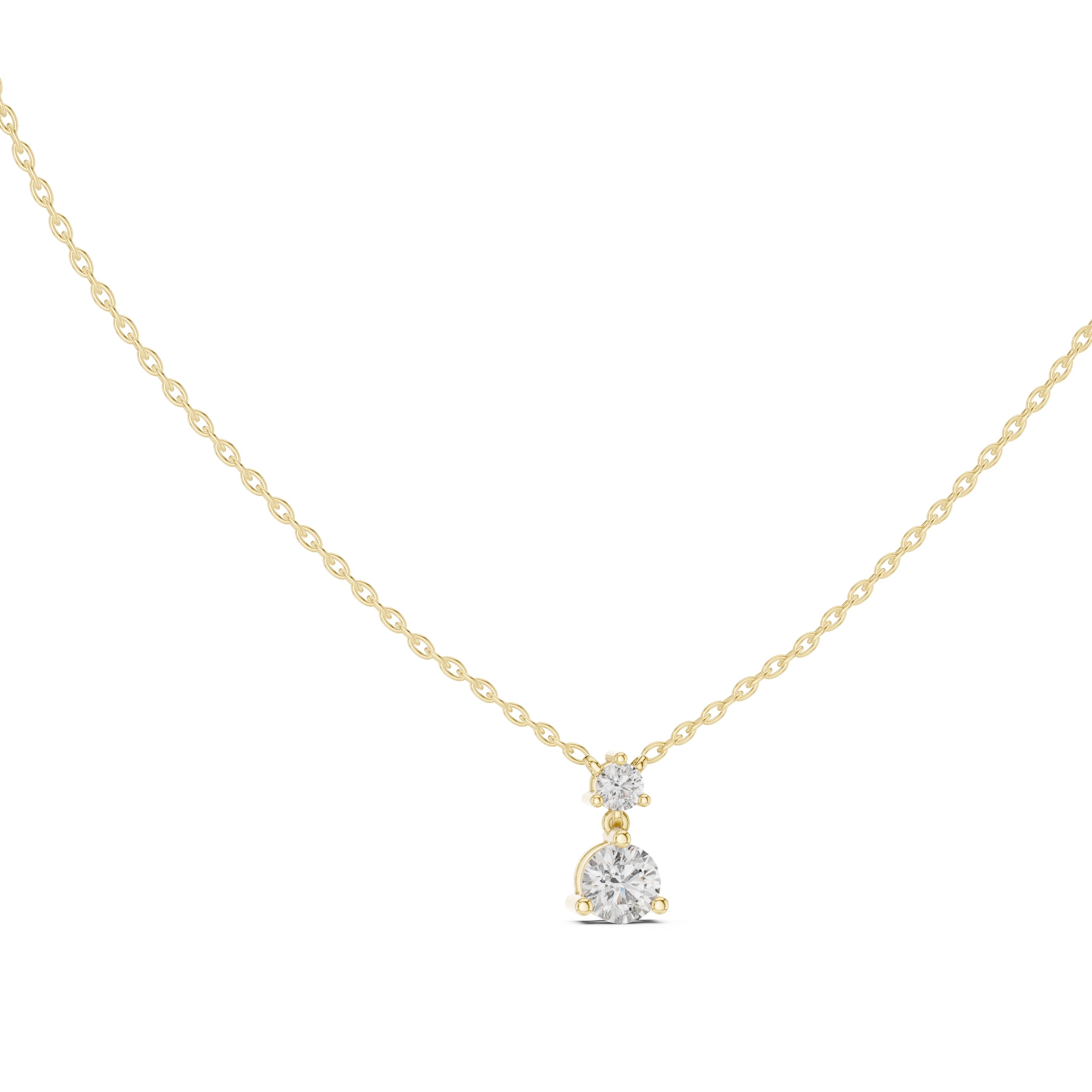 0.50ct Round Solitaire Two-Stone Diamond Drop Pendant Yellow Gold