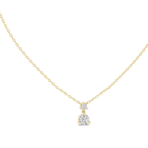 0.50ct Round Solitaire Two-Stone Diamond Drop Pendant Yellow Gold