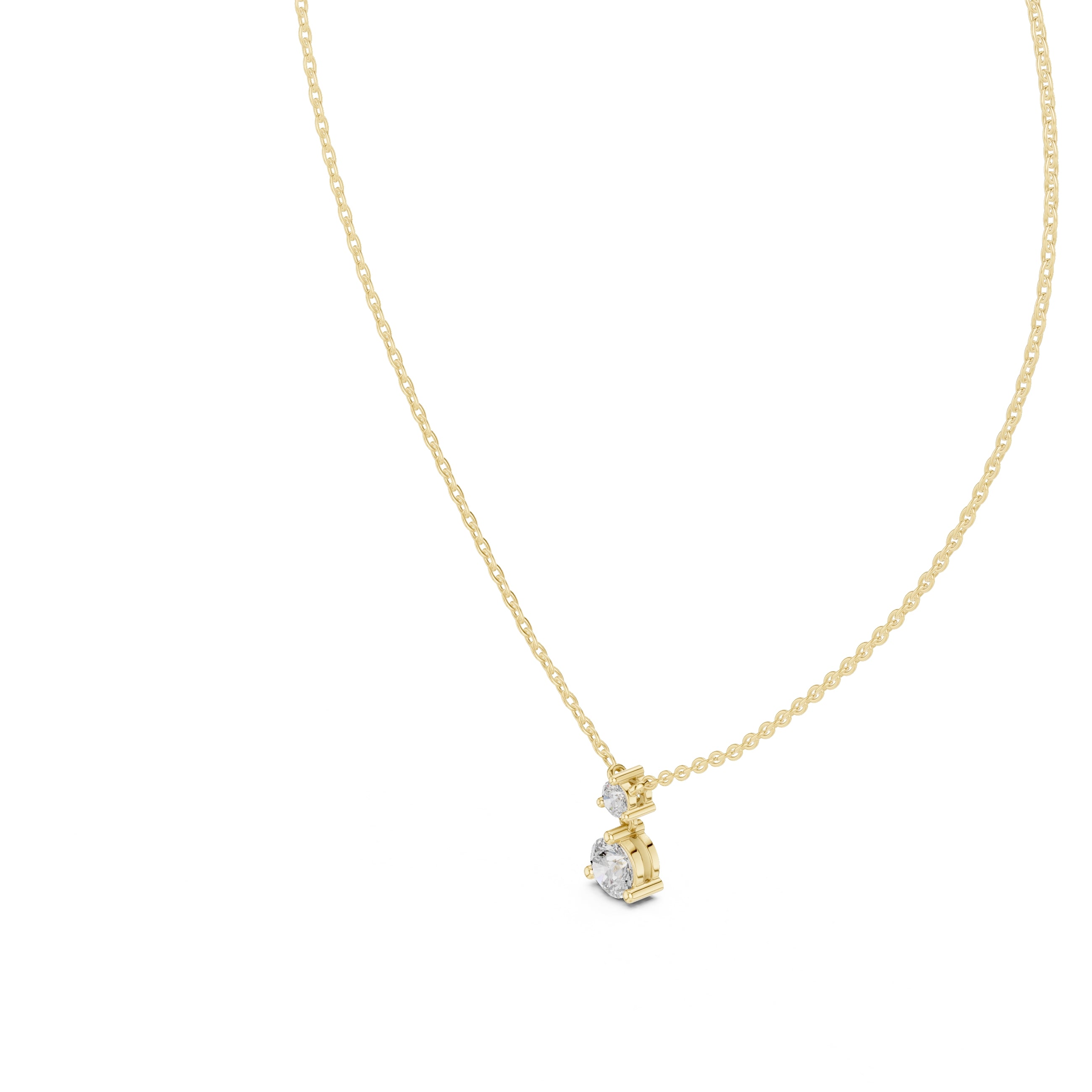 0.50ct Round Solitaire Two-Stone Diamond Drop Pendant Yellow Gold