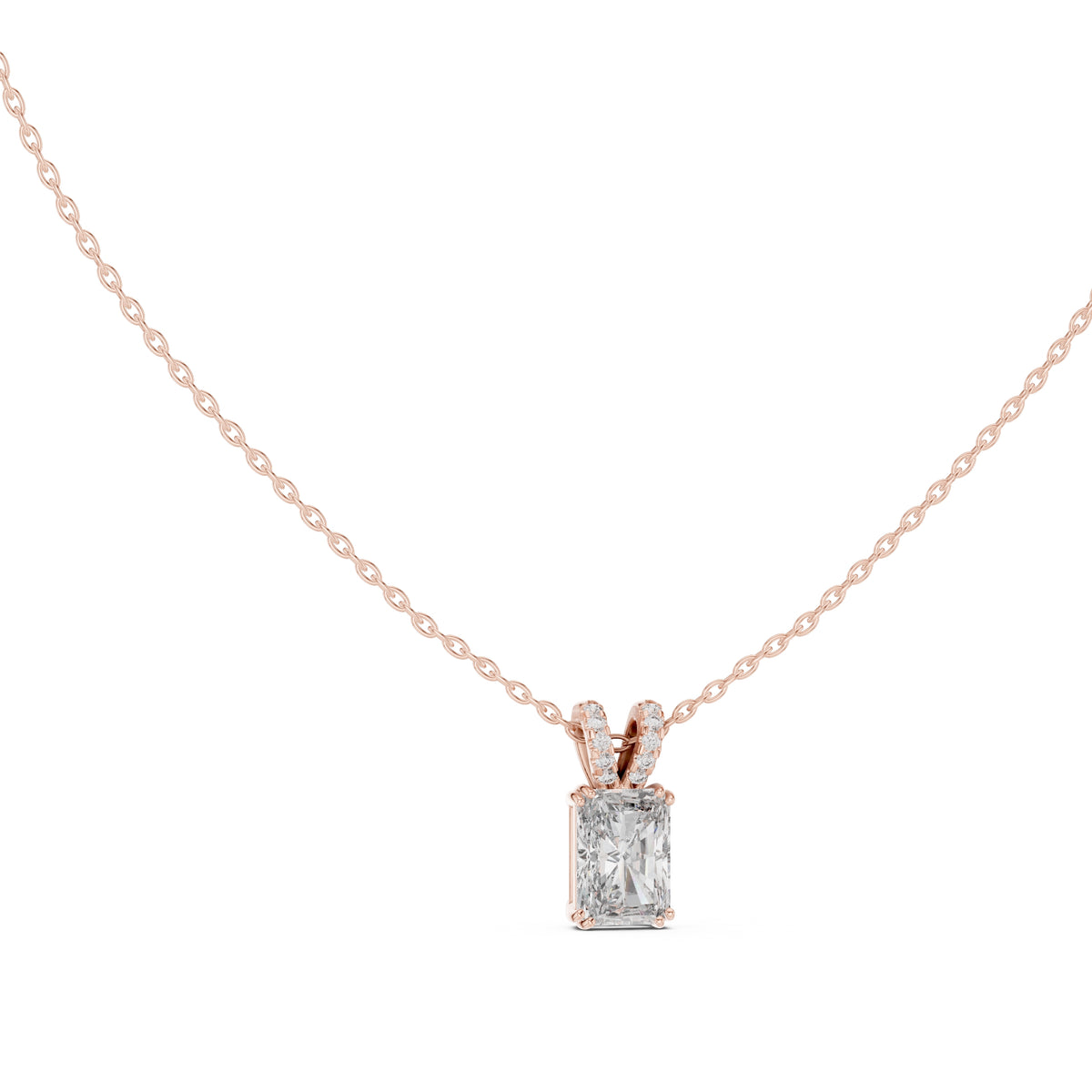 Magnificent 2.00ct Radiant Cut Diamond Pendant with Pave Bail 2.05ct Rose Gold