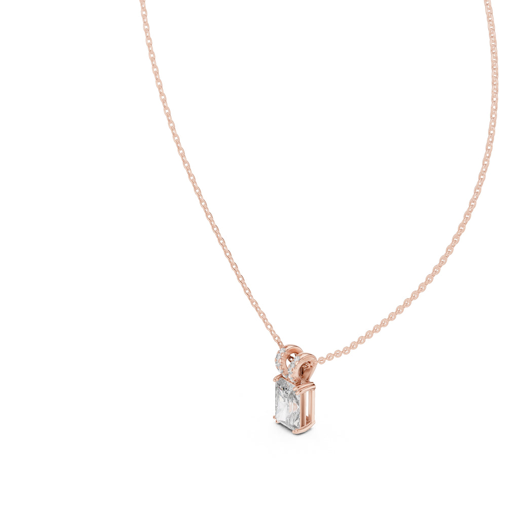 Magnificent 2.00ct Radiant Cut Diamond Pendant with Pave Bail 2.05ct Rose Gold