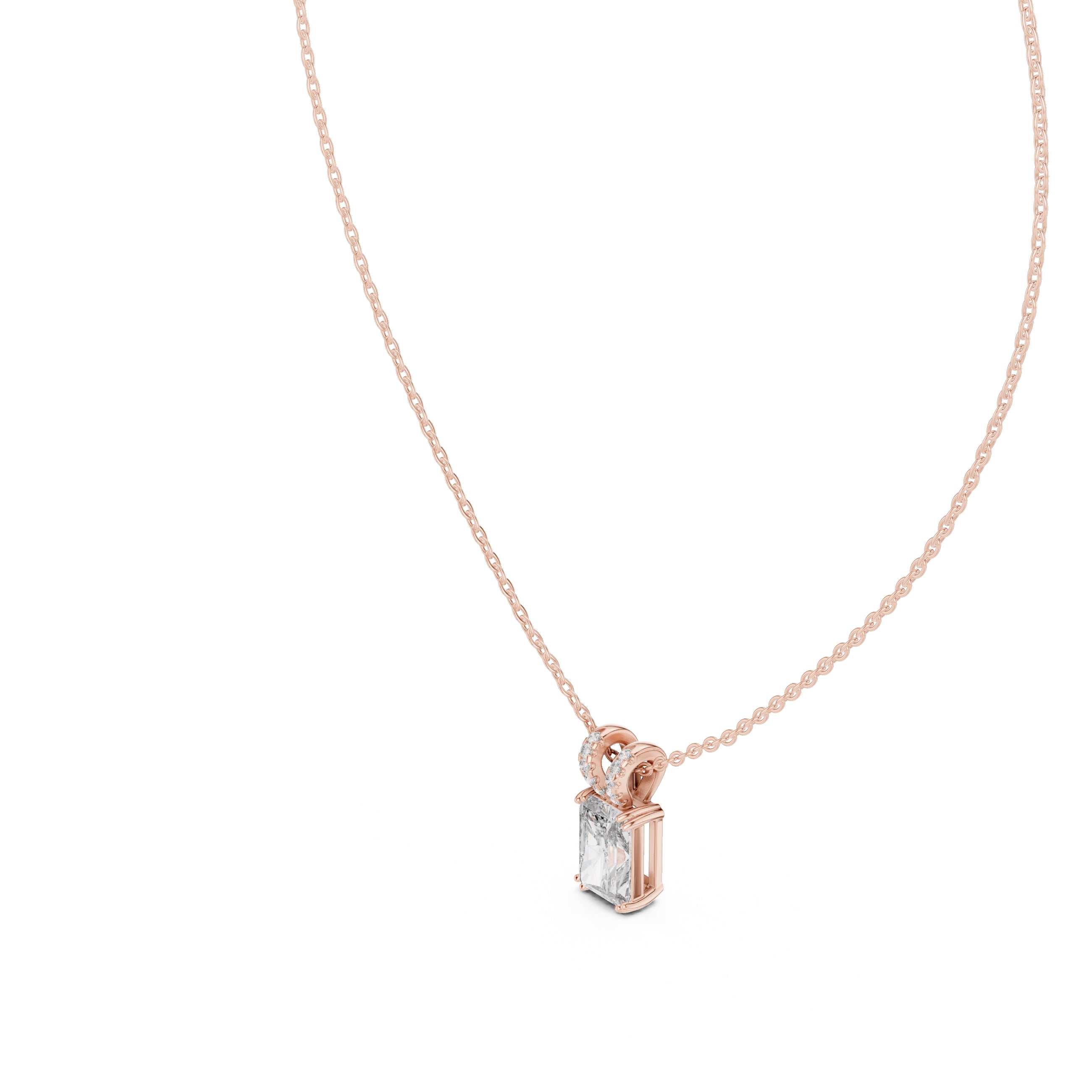 Magnificent 2.00ct Radiant Cut Diamond Pendant with Pave Bail 2.05ct Rose Gold