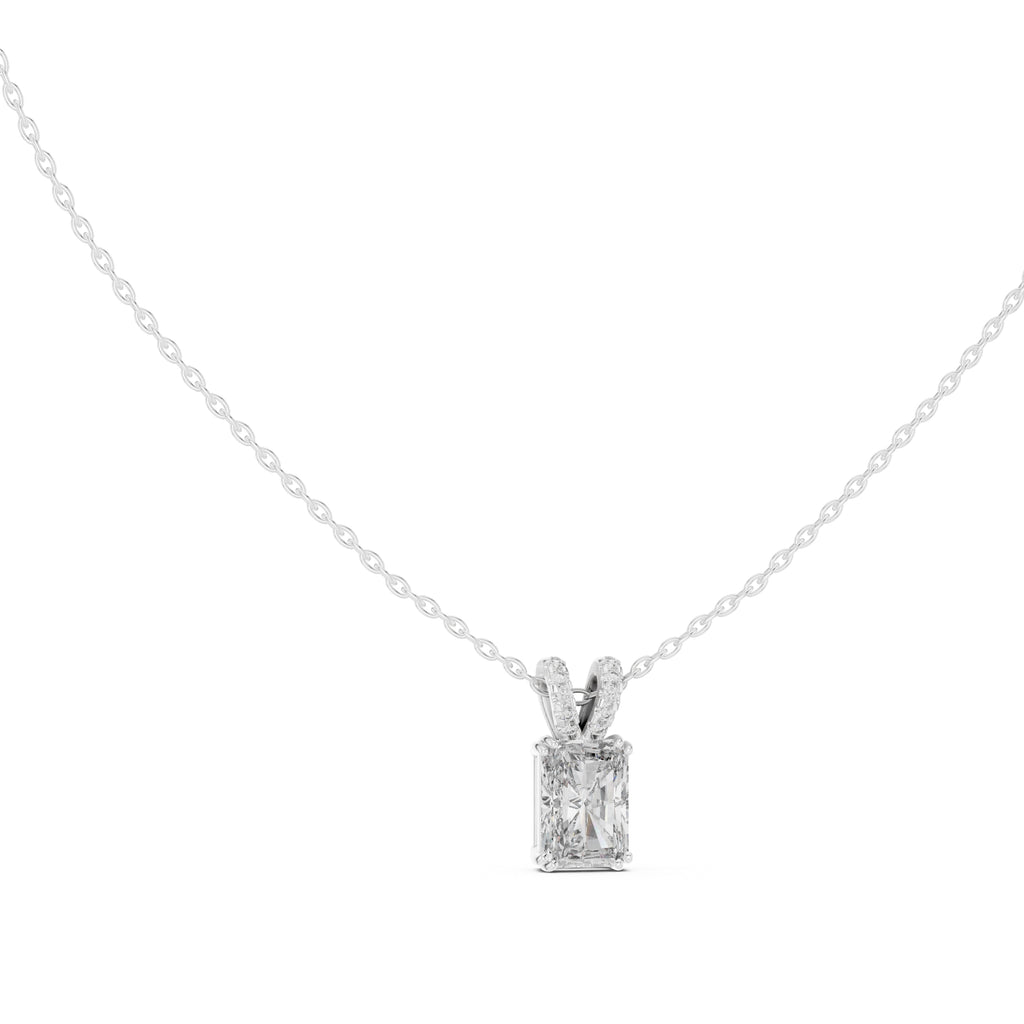 Magnificent 2.00ct Radiant Cut Diamond Pendant with Pave Bail 2.05ct White Gold