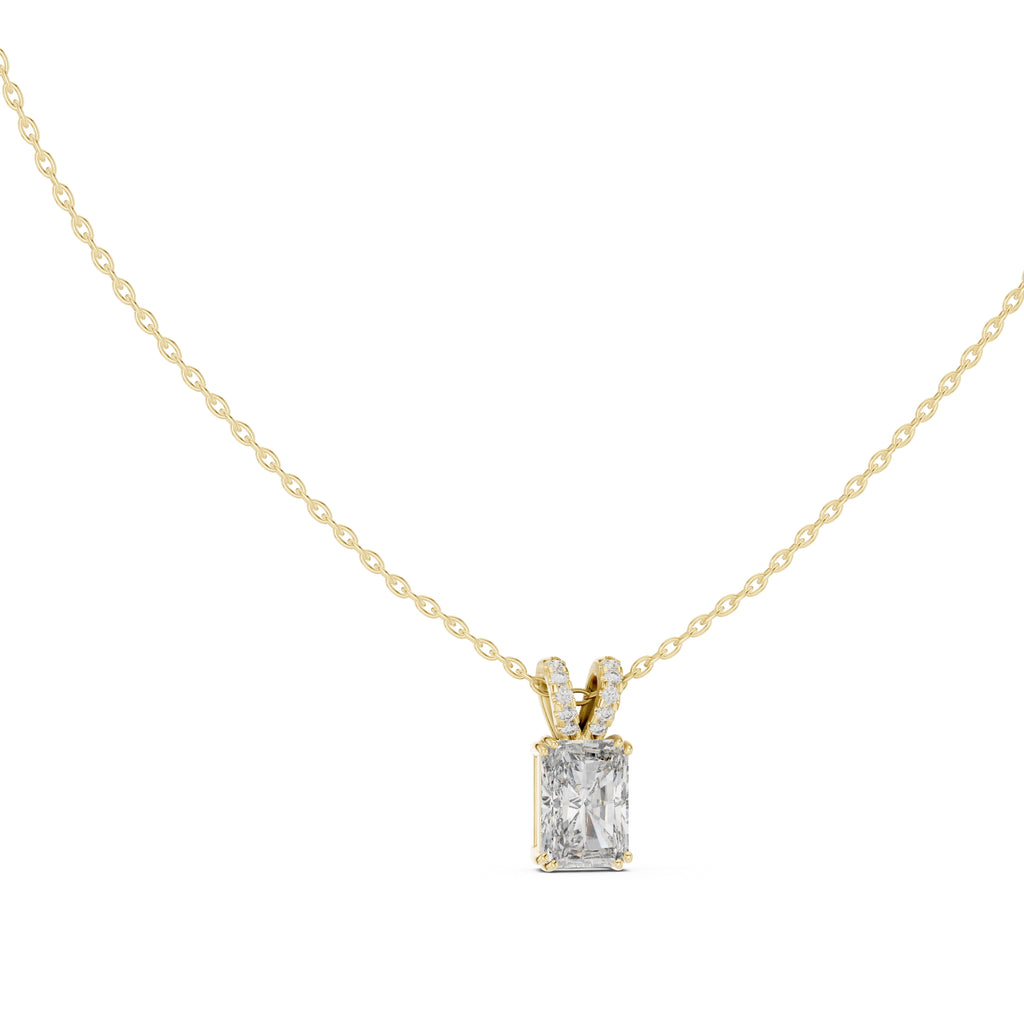 Magnificent 2.00ct Radiant Cut Diamond Pendant with Pave Bail 2.05ct Yellow Gold