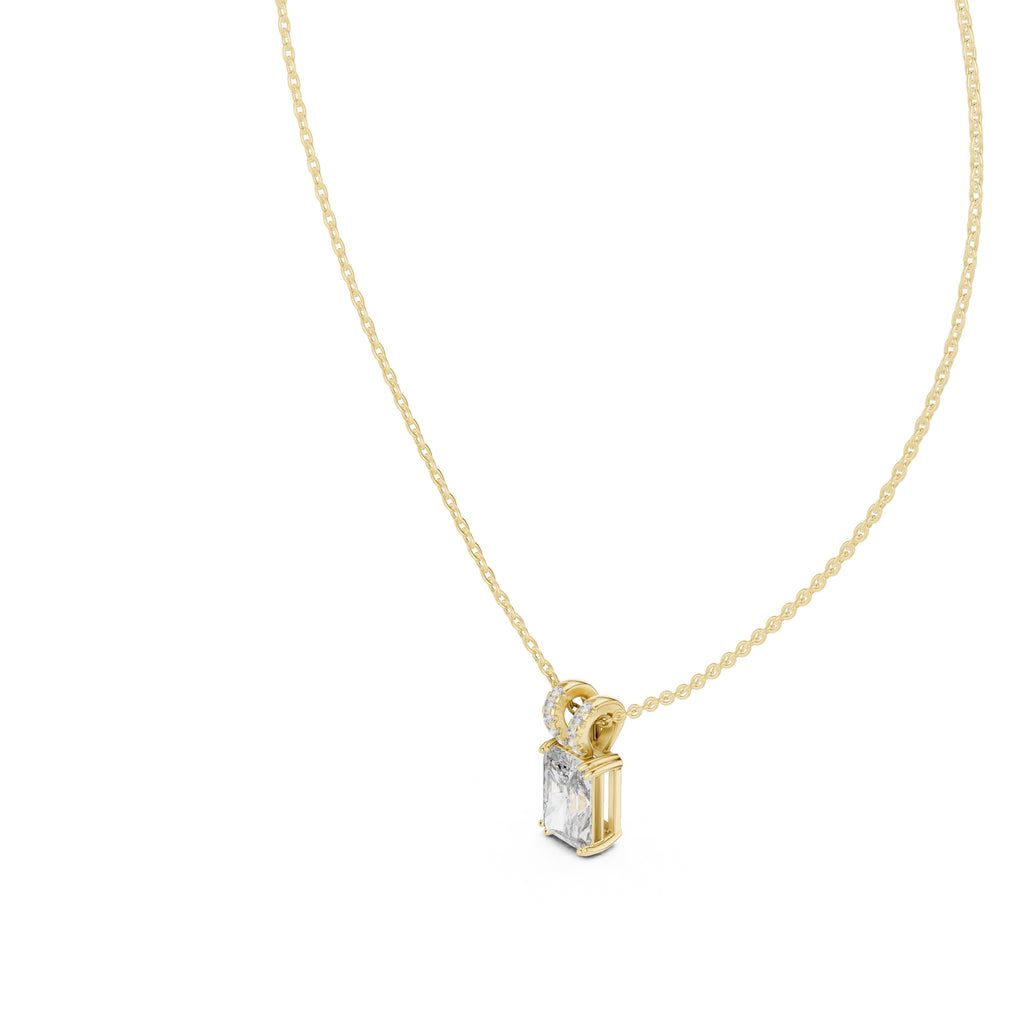 Magnificent 2.00ct Radiant Cut Diamond Pendant with Pave Bail 2.05ct Yellow Gold
