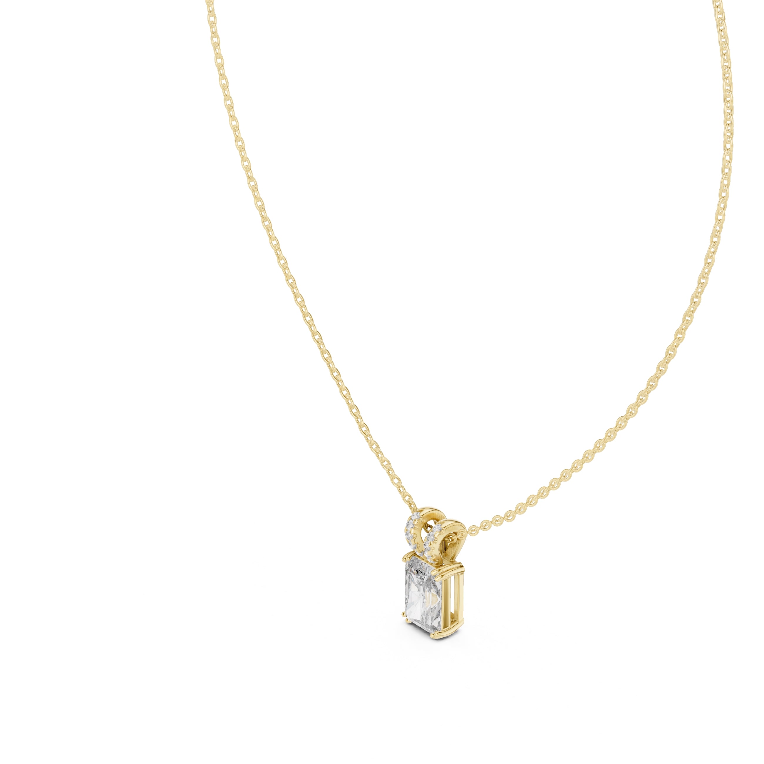 Magnificent 2.00ct Radiant Cut Diamond Pendant with Pave Bail 2.05ct Yellow Gold