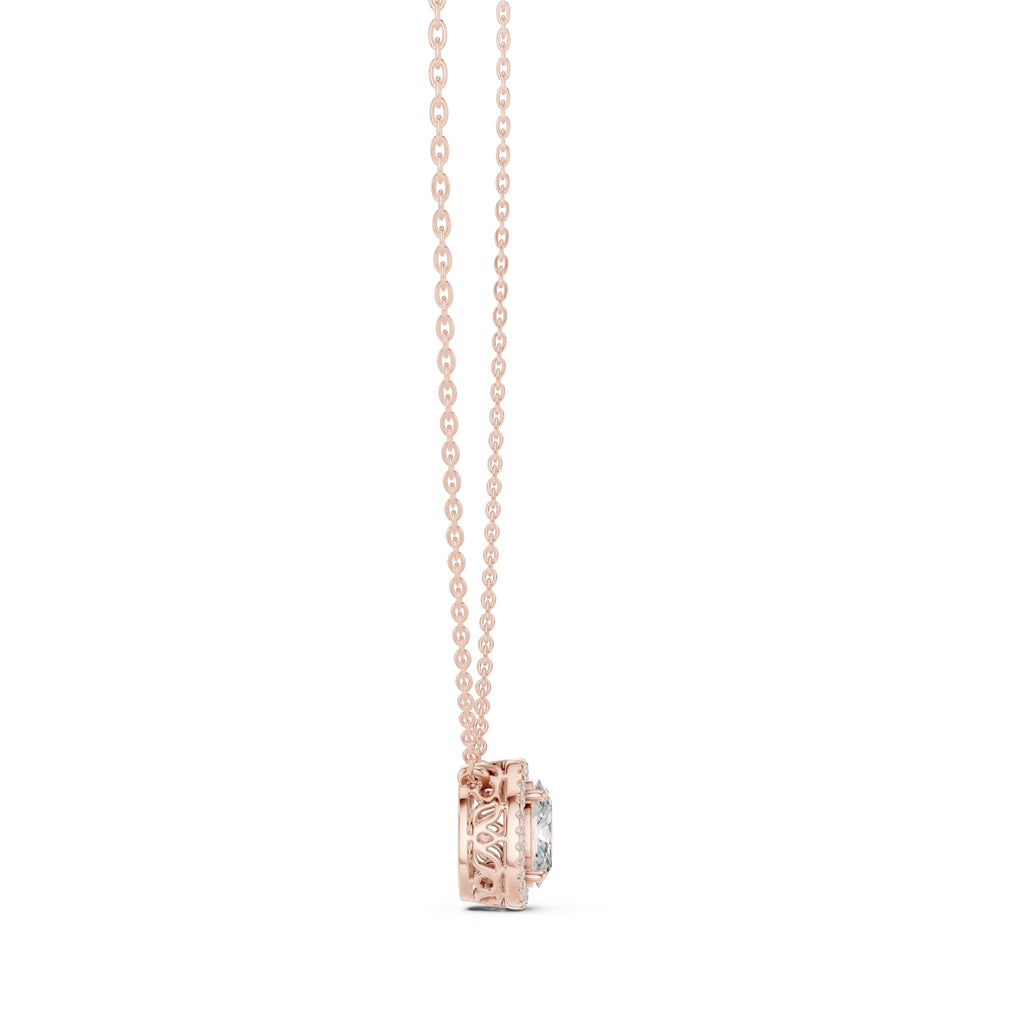 1.00ct Oval Cut Diamond Halo Pendant Necklace 1.25ct Rose Gold