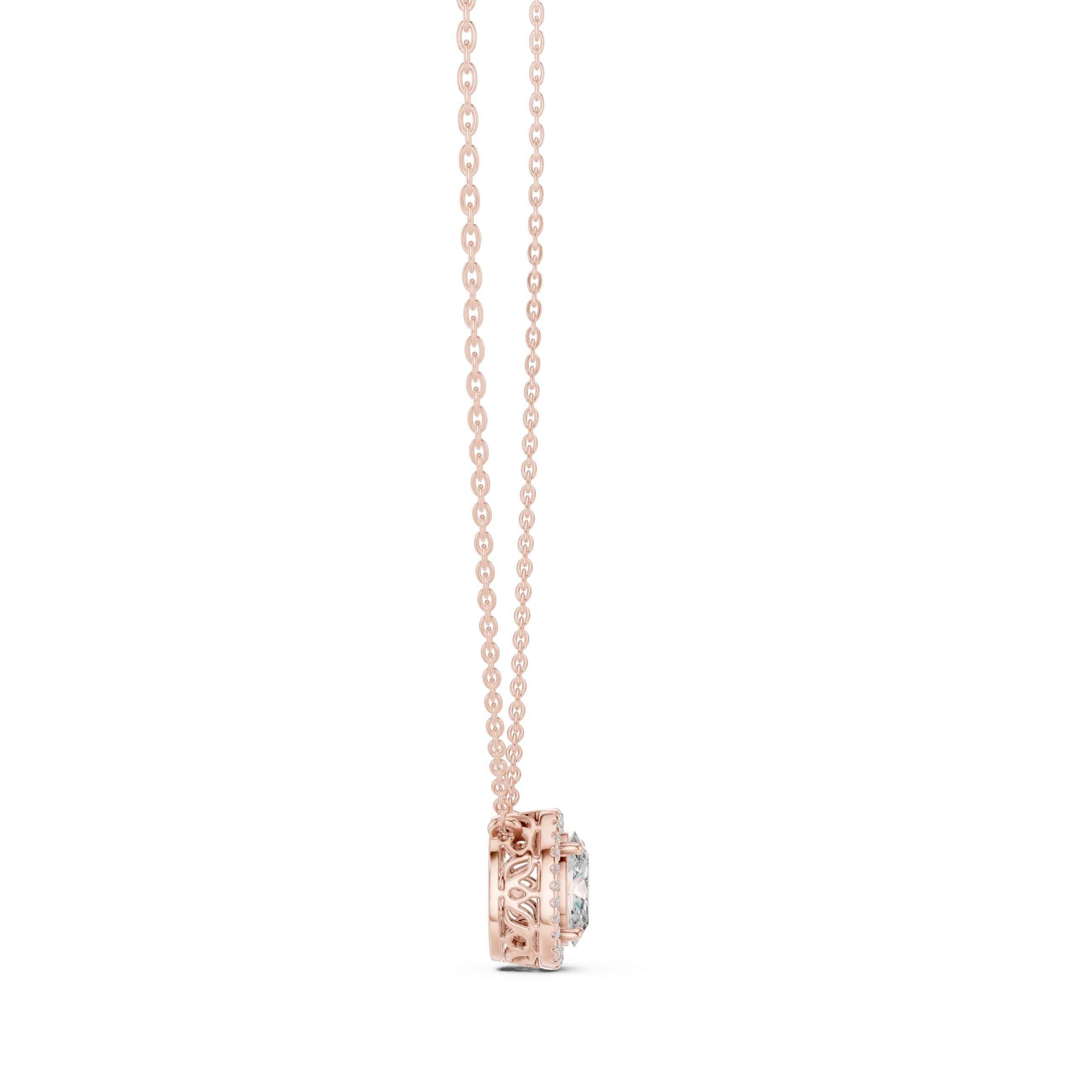 1.00ct Oval Cut Diamond Halo Pendant Necklace 1.25ct Rose Gold