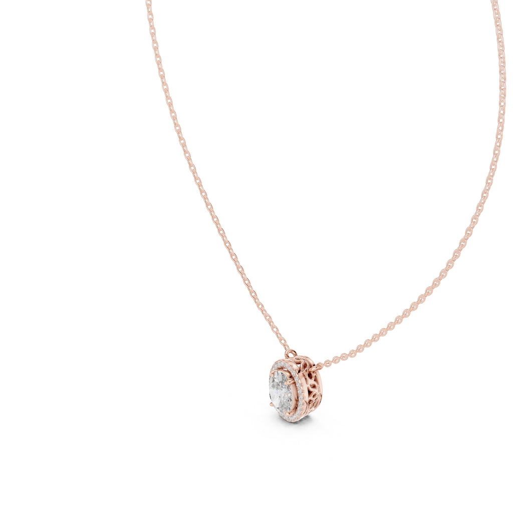 1.00ct Oval Cut Diamond Halo Pendant Necklace 1.25ct Rose Gold